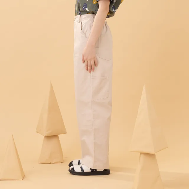 【MOSS CLUB】半腰鬆緊直筒工裝長褲(綠 杏)