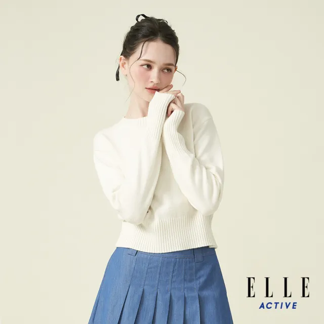 【ELLE ACTIVE】女款 針織長袖毛衣-白色(EA24A2W5401#90)