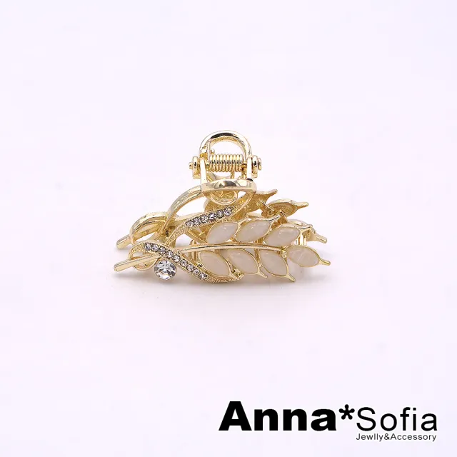 【AnnaSofia】髮夾小髮抓髮飾邊夾-貓眼閃光葉鑽 現貨(香檳金系)