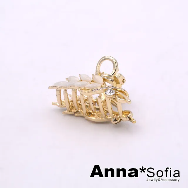 【AnnaSofia】髮夾小髮抓髮飾邊夾-貓眼閃光葉鑽 現貨(香檳金系)