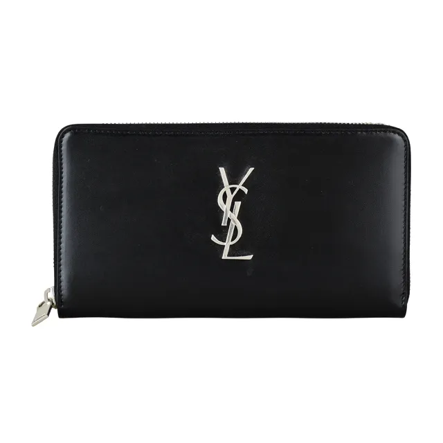 【YSL】YSL Classic經典銀字LOGO光滑小牛皮拉鍊長夾(黑)（其他規格）