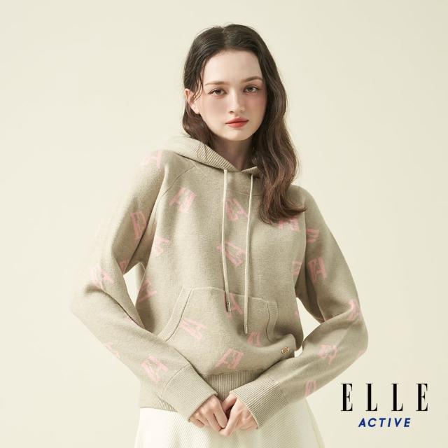 【ELLE ACTIVE】女款 針織連帽長袖上衣-卡其色(EA24A2W5403#82)