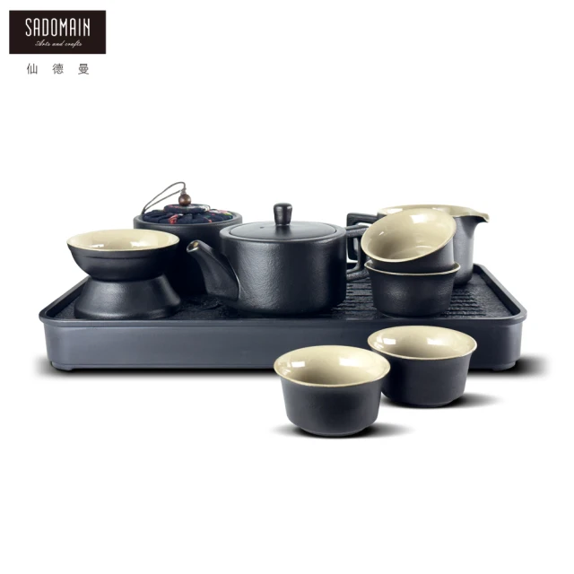 SADOMAIN 仙德曼 粗陶方圓茶具旅組10件組(一壺四杯/露營泡茶組/收納茶器套組/旅行茶具組)