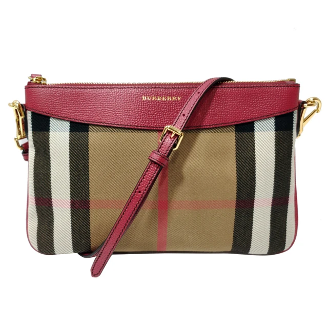 BURBERRY 巴寶莉 39968841 經典格紋Peyton House系列牛皮飾編肩背斜背/手拿包(紅色)