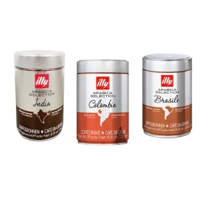 【illy】義大利經典風味咖啡豆(250g/罐；巴西/哥倫比亞/印度 3入組 即期品2025/04/26)