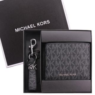 【Michael Kors】GIFTING系列 防刮皮革 6卡+鑰匙圈 短夾/禮盒(黑灰)