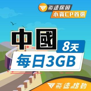 【飛速移動】中港澳8天｜每日3GB 高速流量吃到飽(中國網卡 中國 香港 澳門 網路 網卡 上網 sim卡)