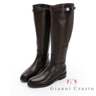 【GEORGE 喬治皮鞋】義大利Gianni Crasto 真皮金屬釦環長靴-深咖 432011KP21