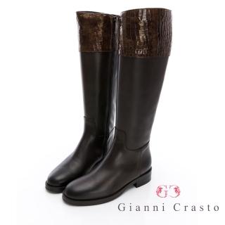 【GEORGE 喬治皮鞋】義大利Gianni Crasto 真皮壓紋拼接長靴-深咖 432012KP21