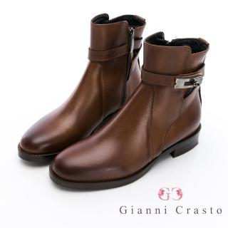 【GEORGE 喬治皮鞋】義大利Gianni Crasto 真皮金屬釦環短靴-咖 432010KP24
