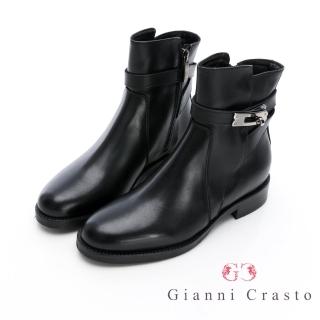 【GEORGE 喬治皮鞋】義大利Gianni Crasto 真皮金屬釦環短靴-黑 432010KP10
