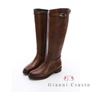 【GEORGE 喬治皮鞋】義大利Gianni Crasto 真皮金屬釦環長靴-棕 432011KP24
