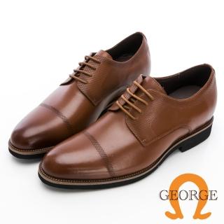 【GEORGE 喬治皮鞋】輕量內增高 真皮橫飾綁帶內增高6.5CM紳士鞋 -紅棕色 315009CZ29