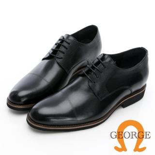 【GEORGE 喬治皮鞋】輕量內增高 真皮橫飾綁帶內增高6.5CM紳士鞋 -黑 315009CZ10