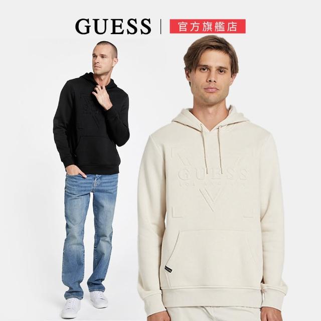 【GUESS】立體浮雕連帽長袖上衣(兩色任選)