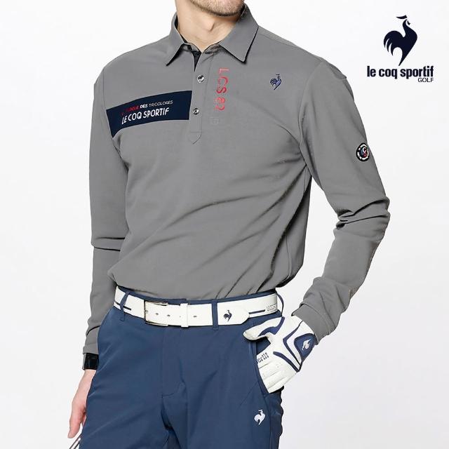 【LE COQ SPORTIF 公雞】高爾夫系列 男款灰色吸濕速乾抗UV基本款長袖POLO衫QGU2J100