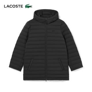 【LACOSTE】女裝-素色合身連帽羽絨外套(黑色)