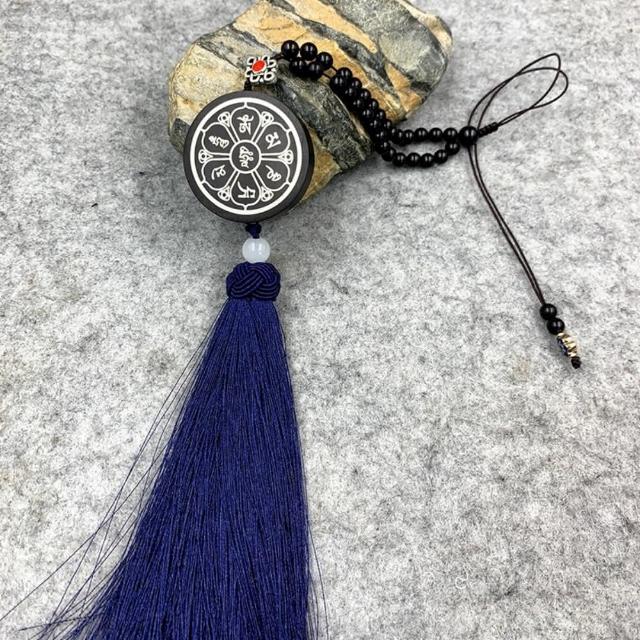 【米蘭精品】現貨+預購 汽車掛飾車內吊墜(黑檀木鑲銀六字真言汽車內飾2款74if54)