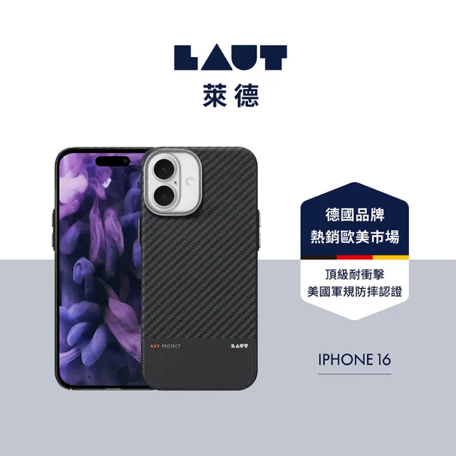 【LAUT 萊德】iPhone 16 磁吸鏡頭支架極薄纖維保護殼-黑(支援MagSafe功能)