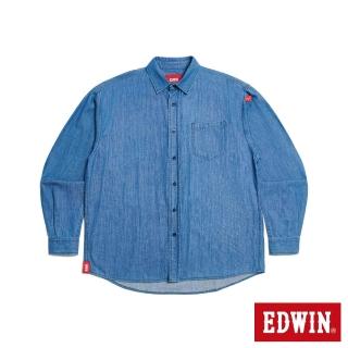 【EDWIN】男裝 大寬版牛仔長袖襯衫(中古藍)