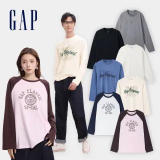 【GAP】男女裝 Logo純棉印花圓領長袖T恤-多款任選(622781&636018&637105)