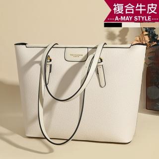【Amay Style 艾美時尚】秋新品 女包 真皮包 單肩包 時髦質感簡約大容量牛皮肩背托特包(3色.預購)