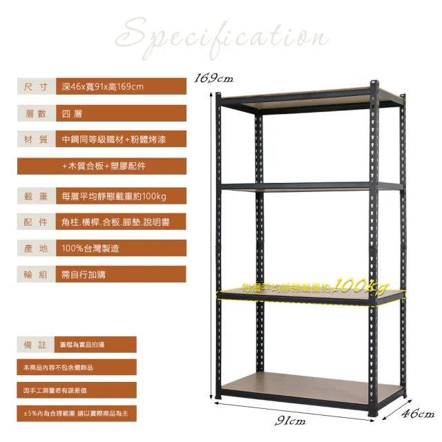 【居家cheaper】MIT專利免螺絲耐重角鋼架91x46x169cm四層(置物架 倉儲架 鐵架 荷重型層架 貨架 四層架)