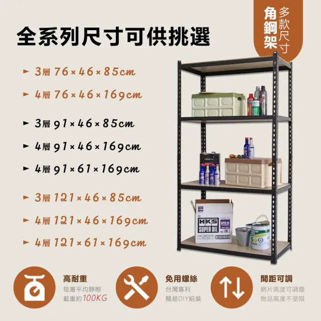 【居家cheaper】MIT專利免螺絲耐重角鋼架121x46x169cm四層(置物架 倉儲架 鐵架 荷重型層架 貨架 四層架)