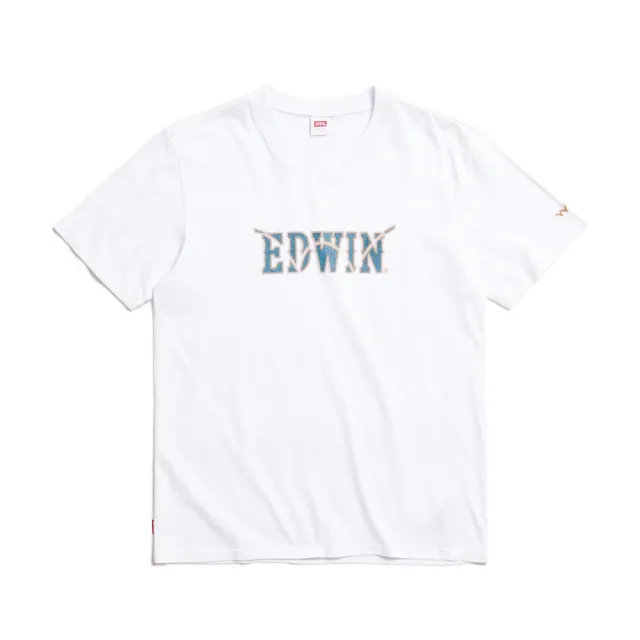 【EDWIN】男裝 牛仔布LOGO短袖T恤(白色)
