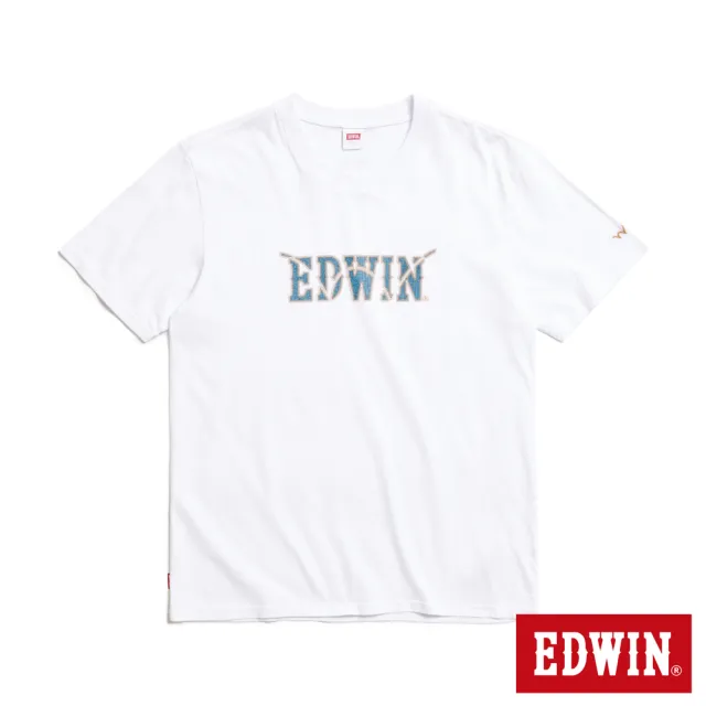 【EDWIN】男裝 牛仔布LOGO短袖T恤(白色)