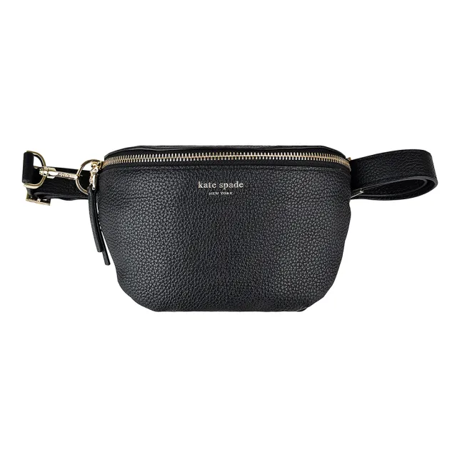 【KATE SPADE】Kate Spade Polly Fanny金字LOGO荔枝紋牛皮拉鍊胸腰包(黑)