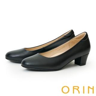 【ORIN】經典羊皮素面圓頭中跟鞋(黑色)
