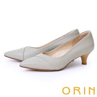 【ORIN】優雅反摺羊皮尖頭中跟鞋(灰色)