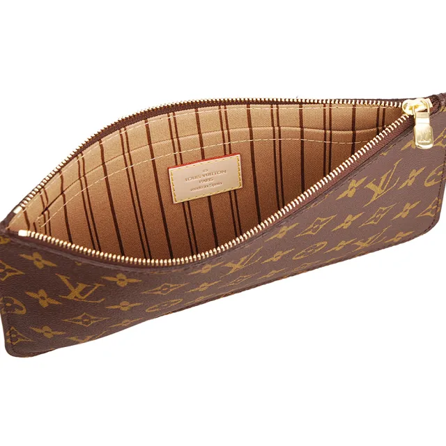 【Louis Vuitton 路易威登】LV M40995 Monorgam Neverfull MM 縮口肩揹包附扁袋(米)