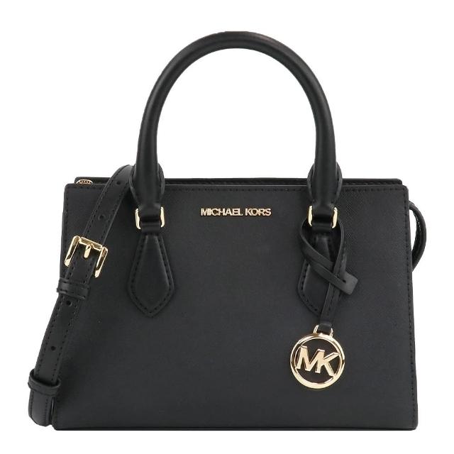 【Michael Kors】金字Logo 防刮皮革三層手提斜背兩用包(黑)