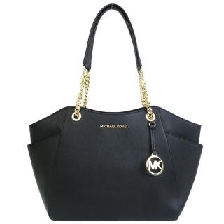 【Michael Kors】防刮牛皮字母鍊帶扇形/嘴唇肩揹包(黑)
