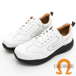 【GEORGE 喬治皮鞋】氣墊系列 牛皮厚底反光綁帶休閒鞋-白 418009HK30