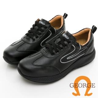 【GEORGE 喬治皮鞋】氣墊系列 牛皮厚底反光綁帶休閒鞋-黑 418009HK10