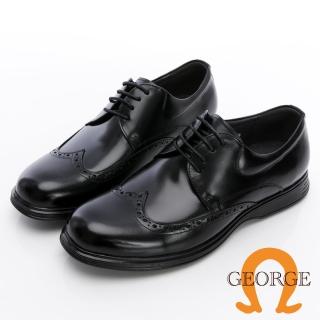 【GEORGE 喬治皮鞋】MODO系列 圓頭翼紋真皮綁帶商務機能鞋 -黑 415004BW10