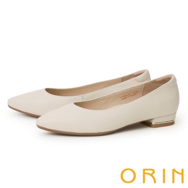 【ORIN】都會俐落素面羊皮尖頭低跟鞋(米白)