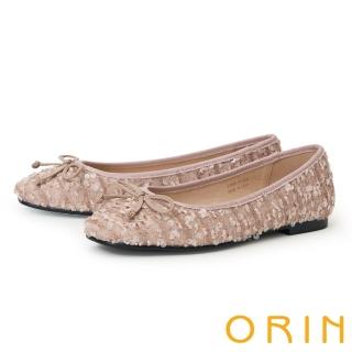 【ORIN】奢華珠片布面圓頭平底娃娃鞋(粉紅)