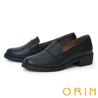 【ORIN】率性簡約牛皮中跟樂福鞋(黑色)
