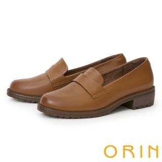 【ORIN】率性簡約牛皮中跟樂福鞋(棕色)