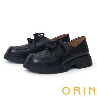 【ORIN】真皮菱格造型厚底樂福鞋(黑色)