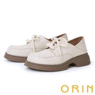 【ORIN】真皮菱格造型厚底樂福鞋(米白)