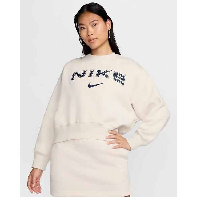 【NIKE 耐吉】長袖上衣 女款 運動 短版 AS W NSW PHNX FLC OOS LOGO CRE 米 FV7675-104