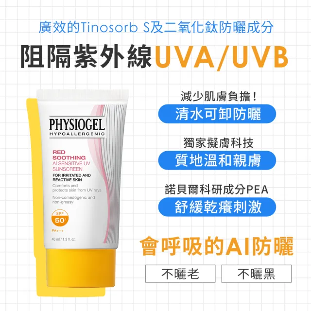 【PHYSIOGEL潔美淨 官方直營】層脂質AI輕透防曬霜40ml_2入(SPF50)(防曬/防曬乳/臉部保養)