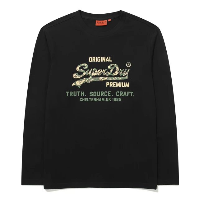 Superdry 韓版 中性款 男女適穿 大學T 長Tee Regular Fit Paisley(黑)