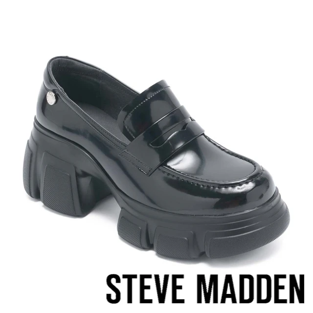 steve madden TWSARA 經典素面鋸齒厚底樂福鞋(鏡黑)