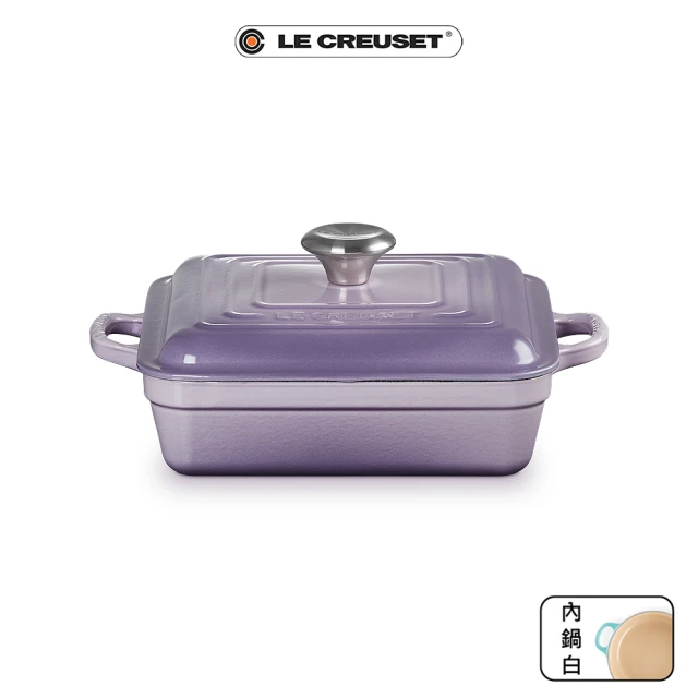 Le Creuset 盒損福利品_典藏琺瑯鑄鐵方鐵鍋 24cm(藍鈴紫-鋼頭-內鍋白)